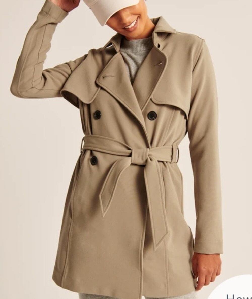 Abercrombie & Fitch Womens Belted Trench Coat Size L Khaki Fall Preppy Old Money